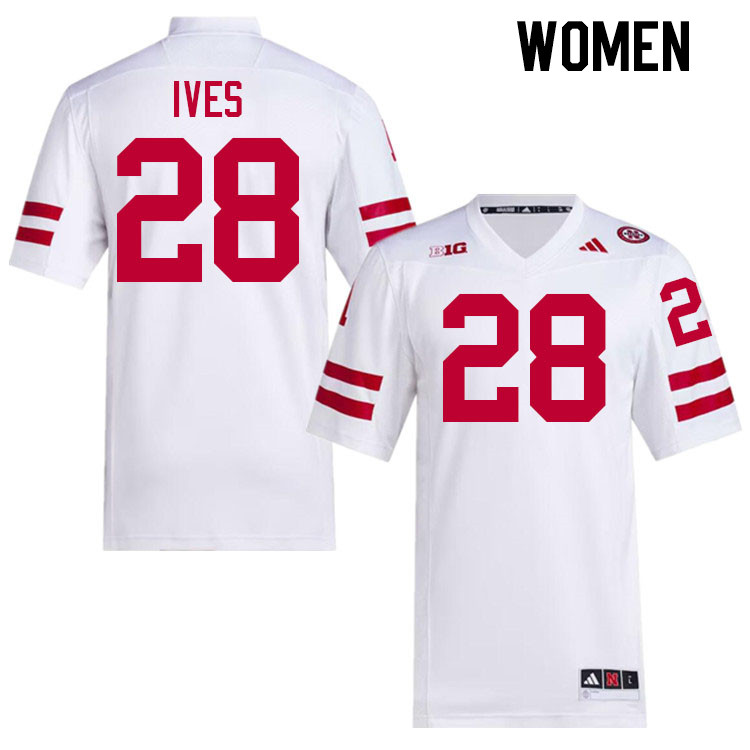 Women #28 Kwinten Ives Nebraska Cornhuskers College Football Jerseys Stitched Sale-White